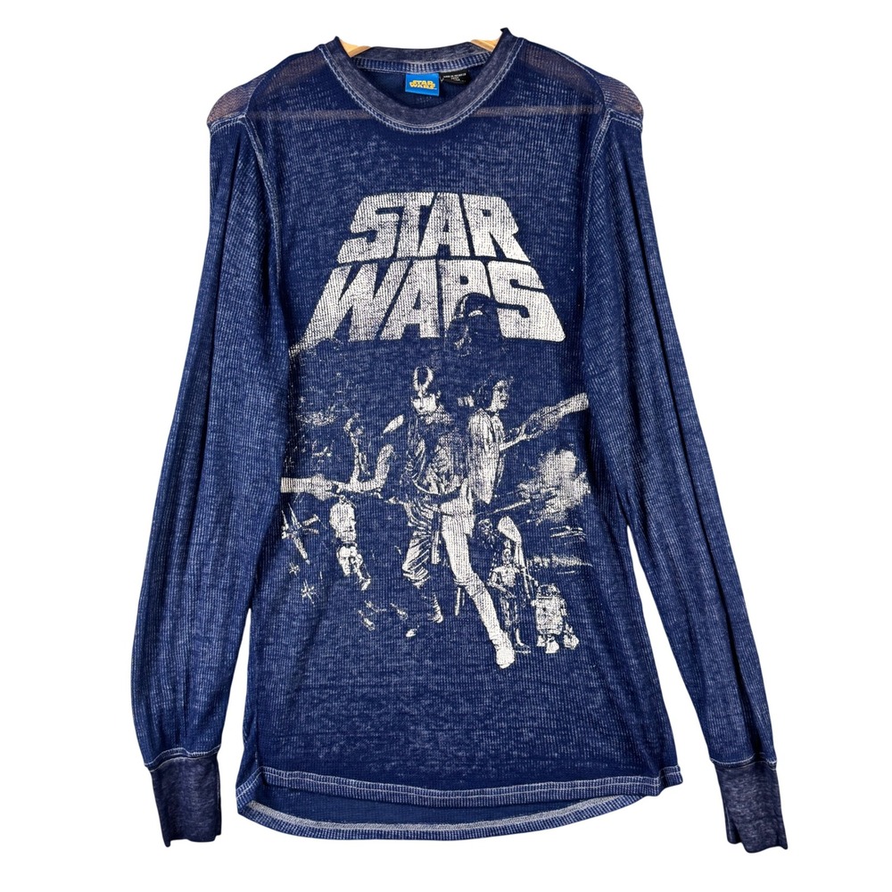 Star Wars Blue Paper Thin burned out Thermal Graphic Long Sleeve Shirt Medium